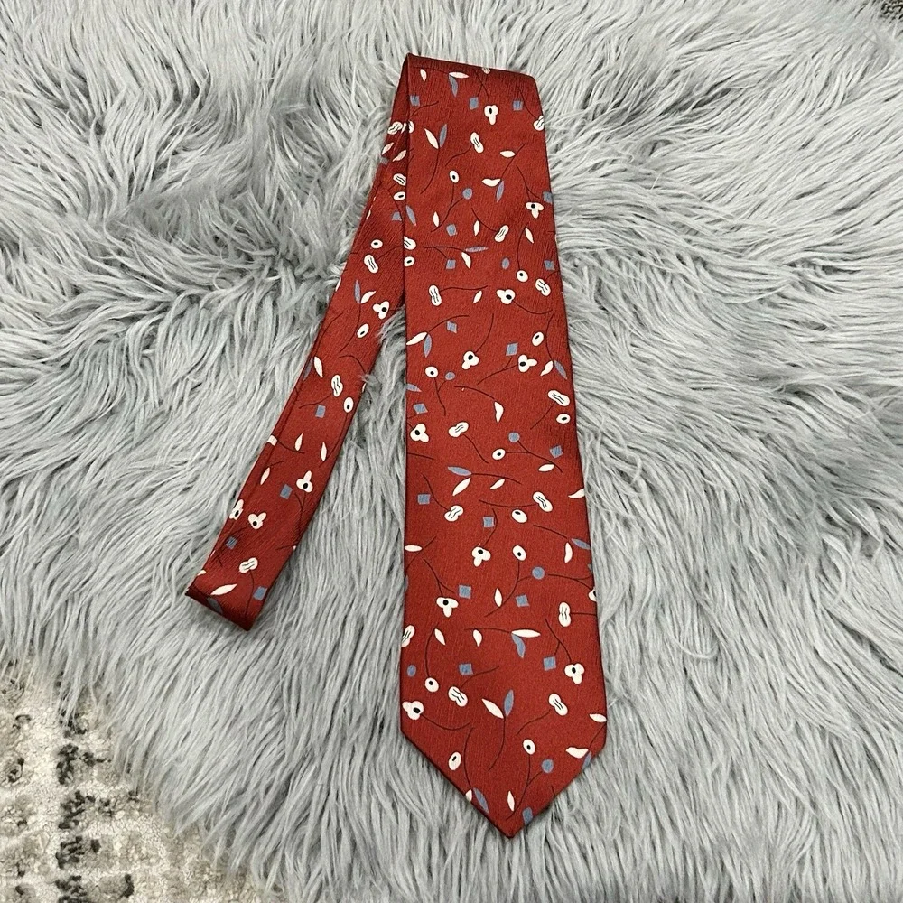 Vintage Structure Red Mens Floral Neck Tie‎ 100% Silk Made In USA
